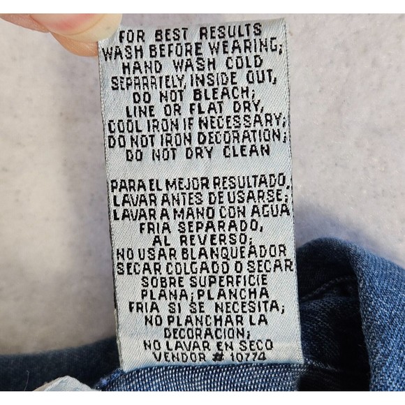Vintage Casey & Max Women Denim Shirt Size M Blue Embroidered Floral Long Sleeve - Picture 13 of 14
